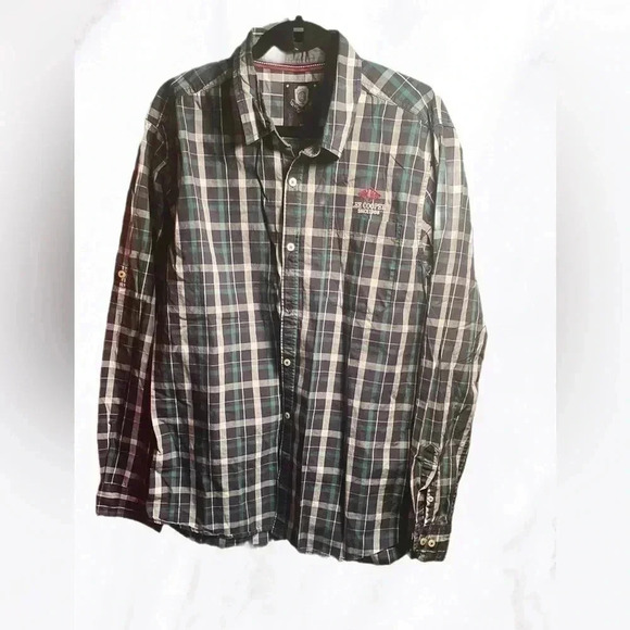 Lee Cooper ecru long sleeve button up green plaid shirt XXL - Picture 2 of 4
